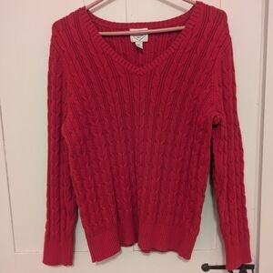 ♥️ St Johns Bay PXL Red Cable Knit Cotton V Neck sweater vintage